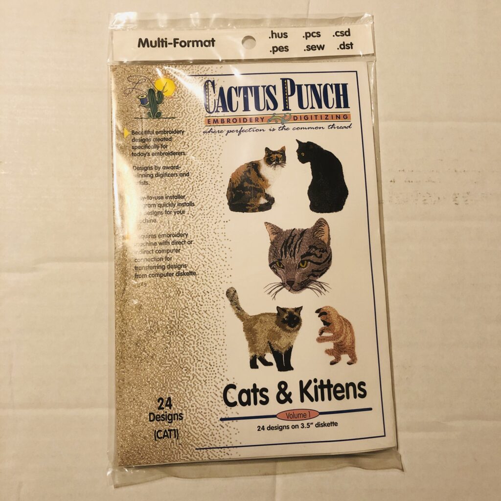 Cactus Punch Embroidery Multi Format Diskette Cats & Kittens Volume 1