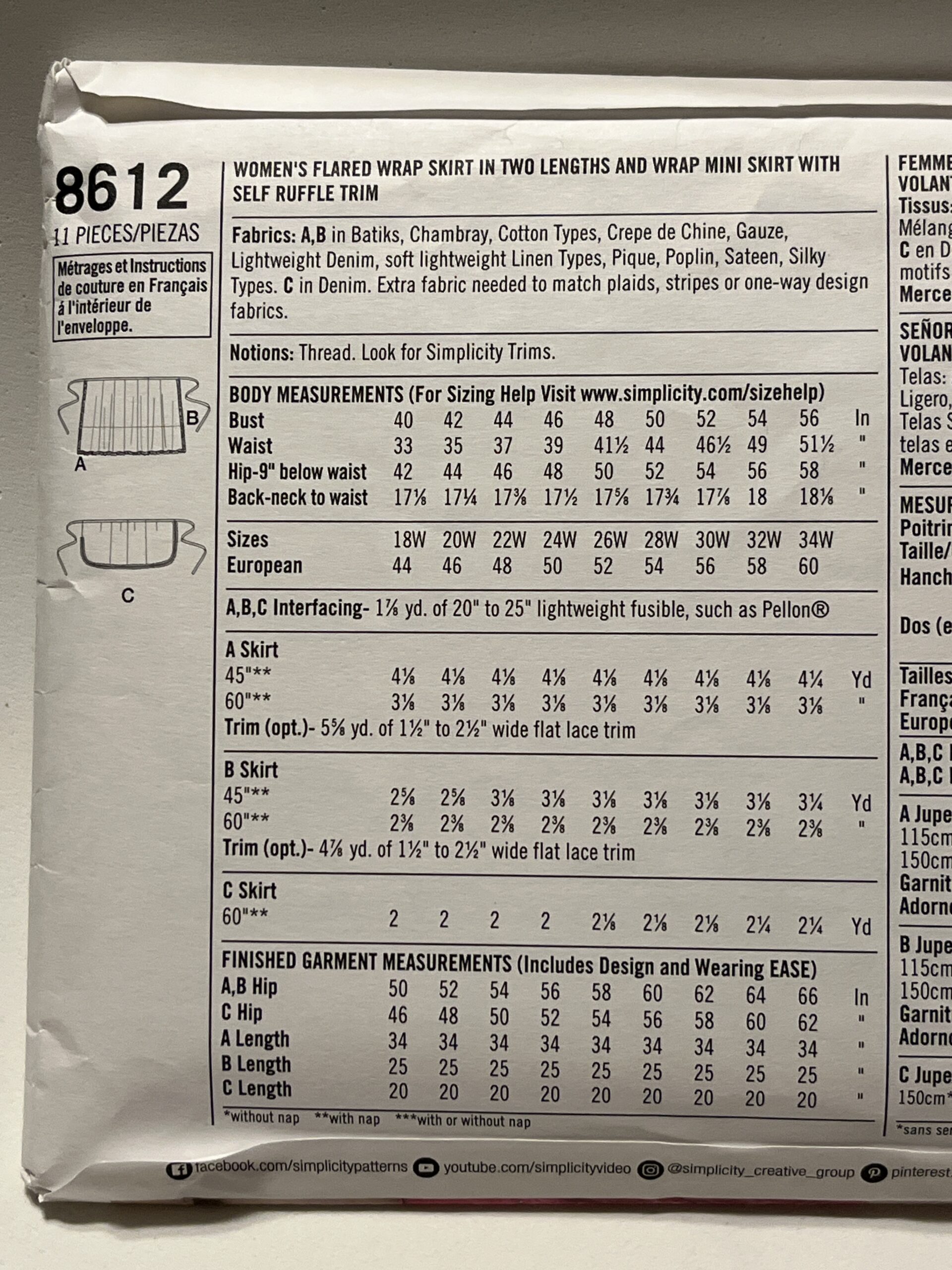 Simplicity 8612 Women's Flared Wrap Skirt in Two Lengths and Wrap Mini Skirt with Self Ruffle Trim| Uncut Printed Tissue Paper Sewing Pattern | Garage Sale | Stacey Sansom Designs