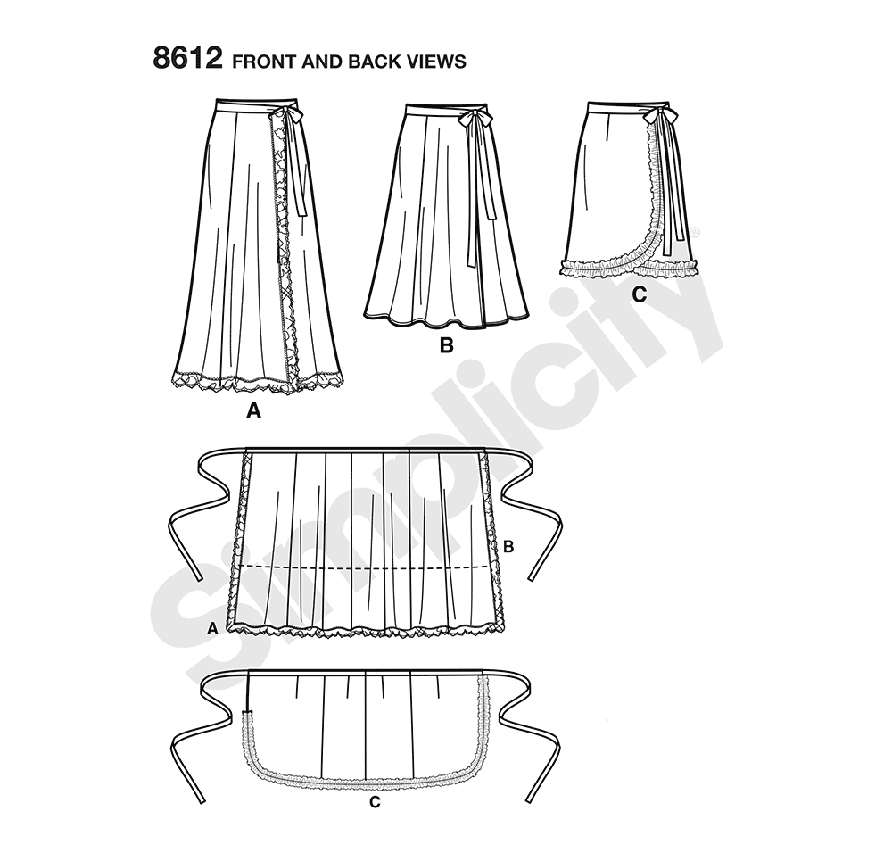 Simplicity 8612 Women's Flared Wrap Skirt in Two Lengths and Wrap Mini Skirt with Self Ruffle Trim| Uncut Printed Tissue Paper Sewing Pattern | Garage Sale | Stacey Sansom Designs