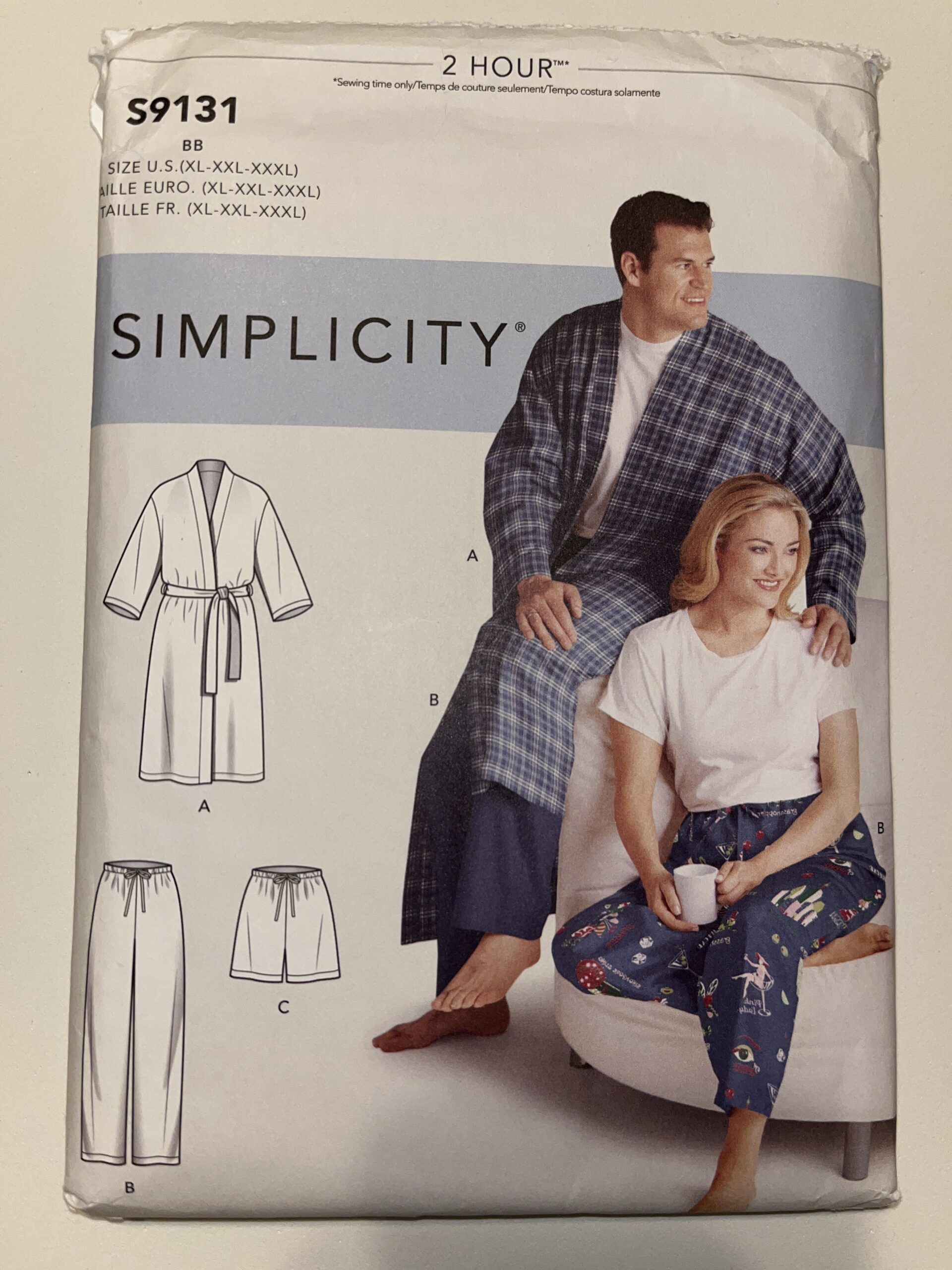 Simplicity 5314 (XL-XXXL) – Women’s and Men’s Pants or Shorts and Robe – Uncut Printed Tissue Paper Sewing Pattern | Garage Sale Item | Stacey Sansom Designs