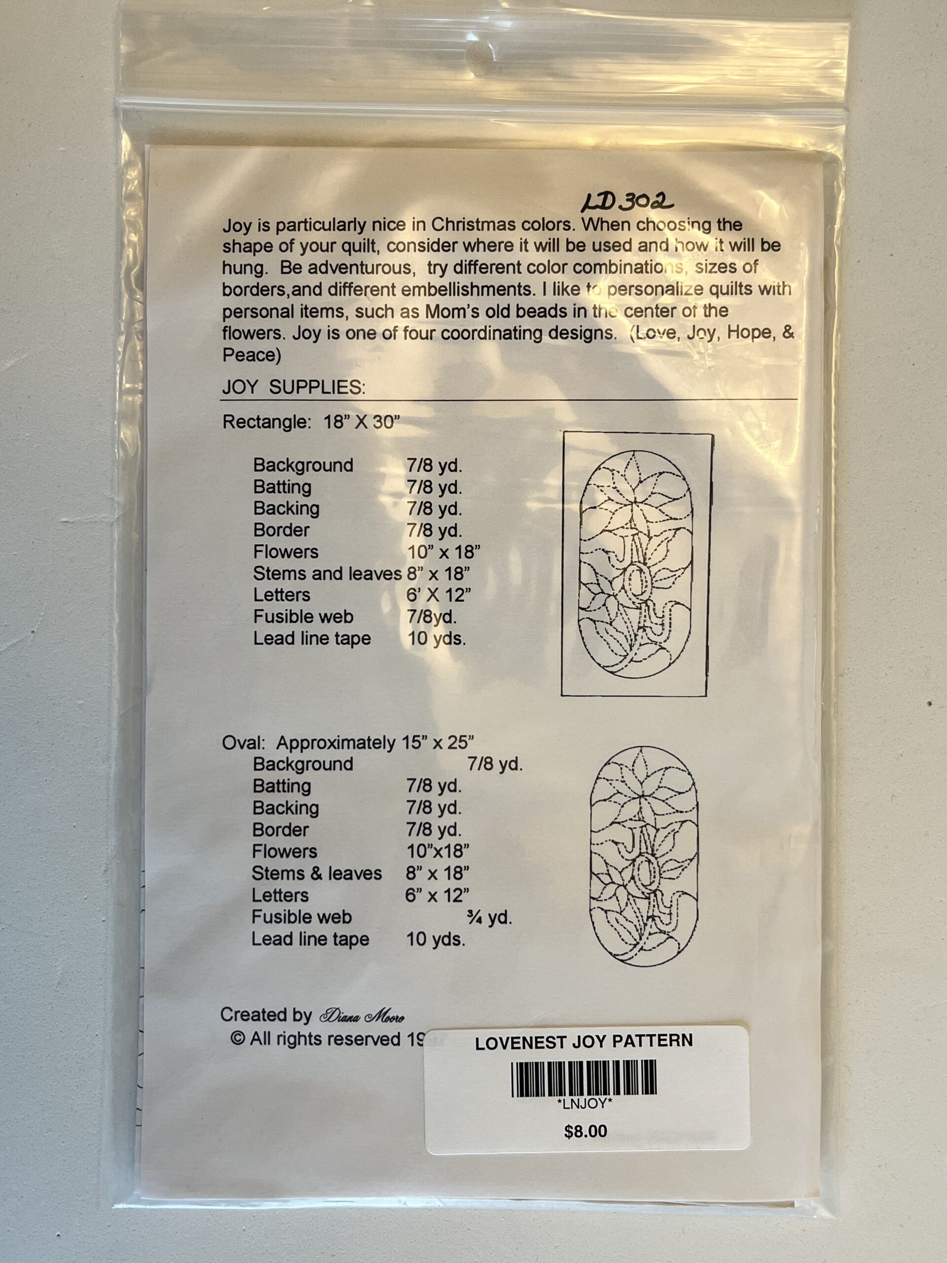 Lovenest Designs Joy Stained Glass Wall Quilt - Vintage - Uncut Quilting Pattern | Garage Sale Item | Stacey Sansom Designs