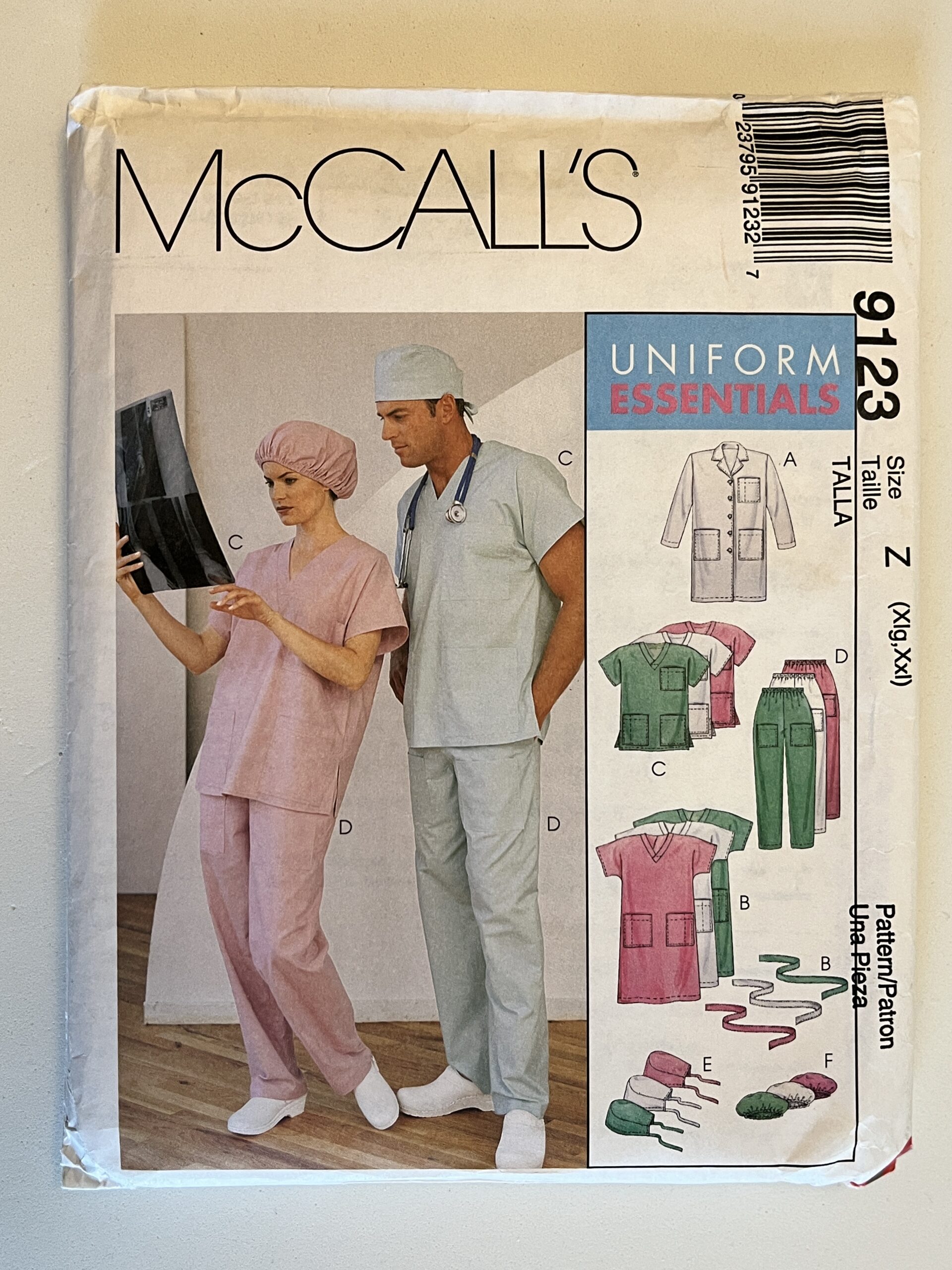 McCall's 9123 (XL-XXL-XXXL) Misses' and Men's Lab Coat, Dress, Top, Pull-on Pants, Hats, and Tie Belt (Uniform Essentials Series) - Uncut Printed Tissue Paper Sewing Pattern | Garage Sale Item | Stacey Sansom Designs
