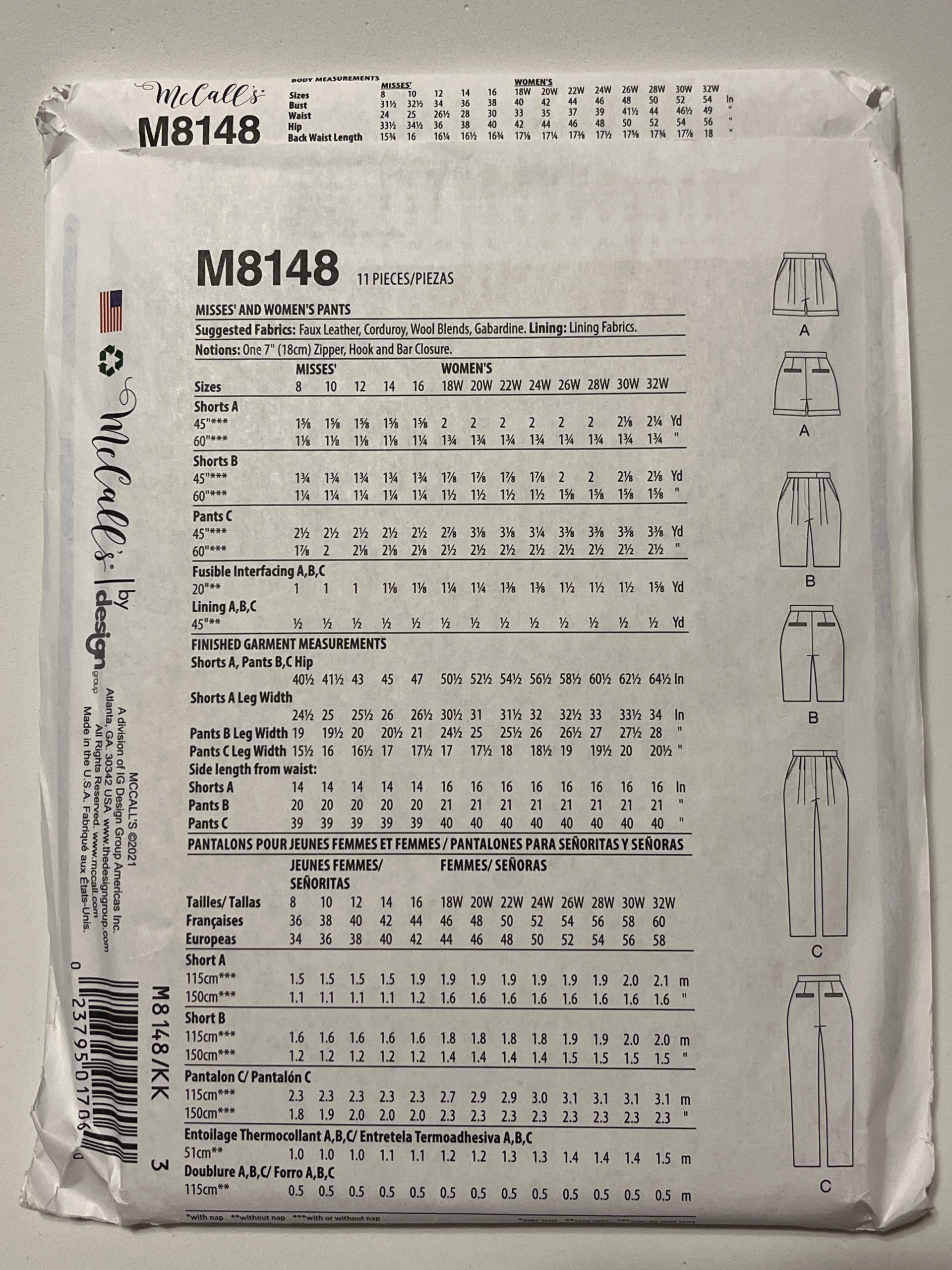 McCall's M8148 Misses' and Women's Pants | Garage Sale Item | UNCUT Pattern | Stacey Sansom Designs