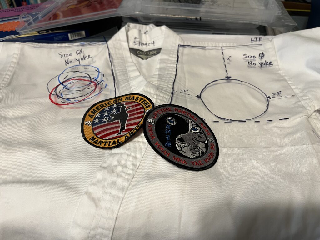 Templates are used for consistent and quick placement of patches on uniforms, but these must be reliable. | Patch Sewing Services | September 2025 Progress Report | Stacey Sansom Designs