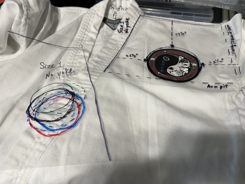 Templates are used for consistent and quick placement of patches on uniforms, but these must be reliable. | Patch Sewing Services | September 2025 Progress Report | Stacey Sansom Designs