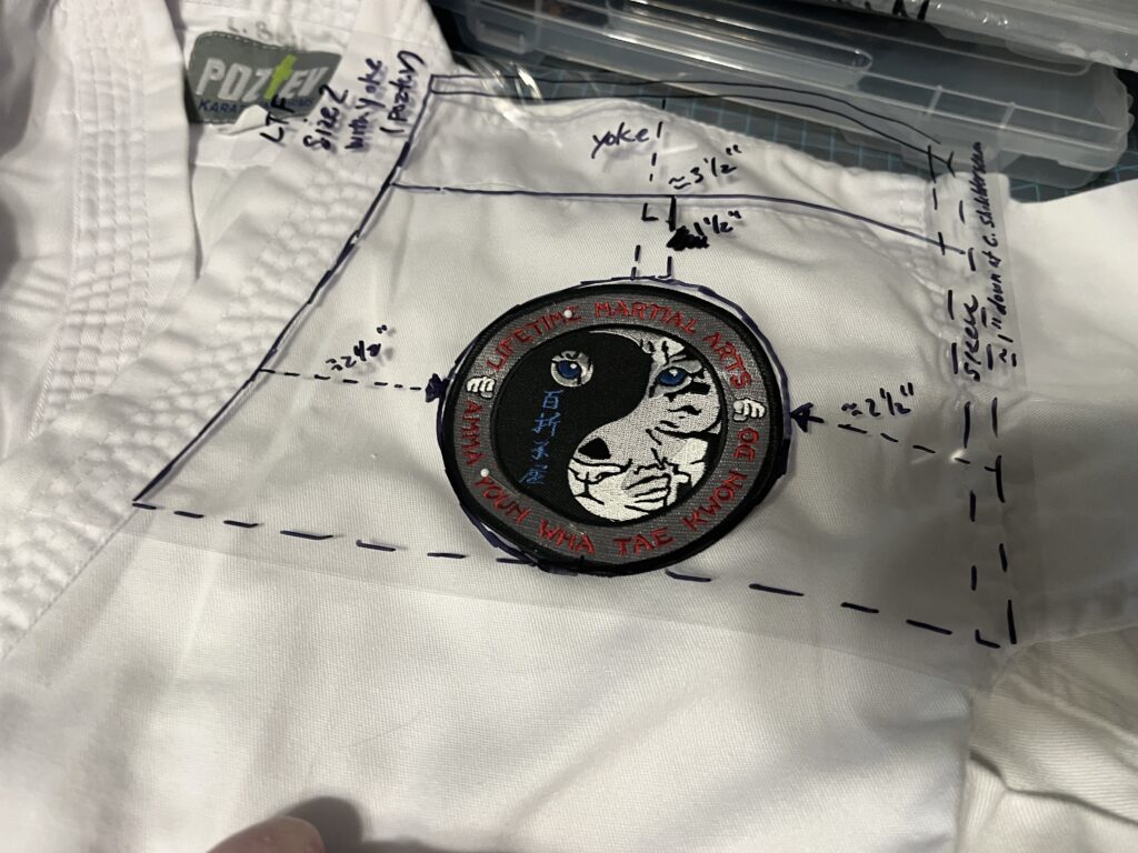 Templates are used for consistent and quick placement of patches on uniforms, but these must be reliable. | Patch Sewing Services | September 2025 Progress Report | Stacey Sansom Designs