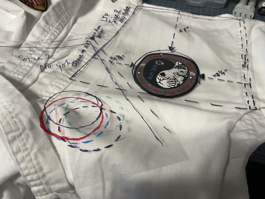 Templates are used for consistent and quick placement of patches on uniforms, but these must be reliable. | Patch Sewing Services | September 2025 Progress Report | Stacey Sansom Designs