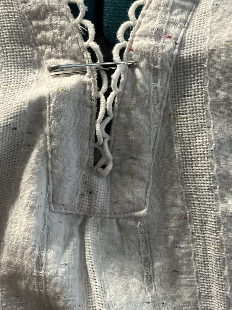 This dress is baggy from the waist up. It is also too low cut in front. Customer wants to reduce the opening about 2 inches for modesty reasons | Alterations | September 2025 Progress Report | Services Provided | Stacey Sansom Designs