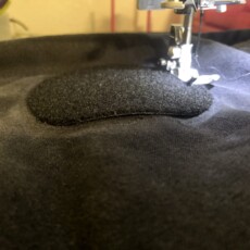 Patch sewing on uniform, installing hook and loop tape for easy patch swapping Patch Sewing at Stacey Sansom Designs