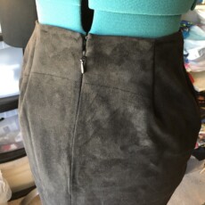 Alterations on suede skirt, darts to reduce the waist and shape around hips Alterations at Stacey Sansom Designs